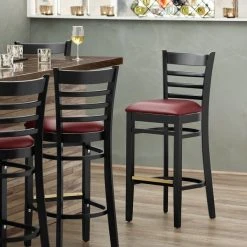 Buy 😉 Lancaster Table & Seating Black Ladder Back Bar Height Chair With Burgundy Padded Seat 👍