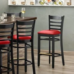Best reviews of ๐ Lancaster Table & Seating Black Ladder Back Bar Height Chair With Red Padded Seat โจ