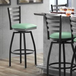 Best reviews of ❤️ Lancaster Table & Seating Black Ladder Back Swivel Bar Height Chair With Seafoam Padded Seat 👍