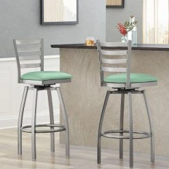 Budget 🛒 Lancaster Table & Seating Clear 🧥 Coat Ladder Back Swivel Bar Height Chair With Seafoam Padded Seat 🤩
