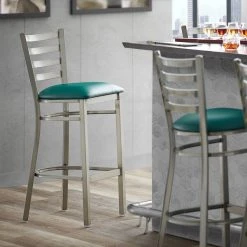 Cheap ✨ Lancaster Table & Seating Clear Frame Ladder Back Bar Height Chair With Green Padded Seat 👍