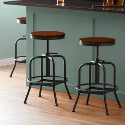 Flash Sale ๐ Lancaster Table & Seating Screw Top Adjustable Height Black Barstool With Antique Walnut Seat ๐