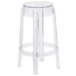 Outlet 🤩 Flash Furniture FH-118-APC1-GG Transparent Polycarbonate Outdoor / Indoor Counter Height Stackable Stool With Drain Hole Seat 🔔