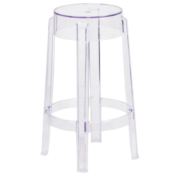 Outlet 🤩 Flash Furniture FH-118-APC1-GG Transparent Polycarbonate Outdoor / Indoor Counter Height Stackable Stool With Drain Hole Seat 🔔