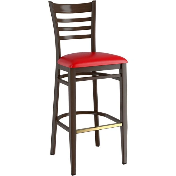 Best reviews of ๐ LT&S Spartan Series Lancaster Table & Seating Spartan Series Bar Height Metal Ladder Back Chair With Walnut Wood Grain Finish And Red Vinyl Seat ๐ - Image 2
