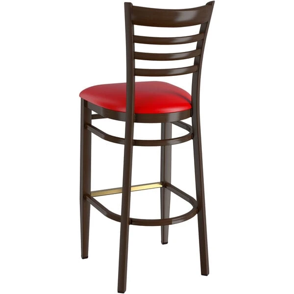 Best reviews of ๐ LT&S Spartan Series Lancaster Table & Seating Spartan Series Bar Height Metal Ladder Back Chair With Walnut Wood Grain Finish And Red Vinyl Seat ๐ - Image 3