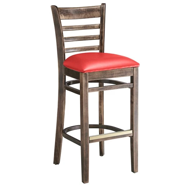 Budget ๐งจ Lancaster Table & Seating Vintage Finish Ladder Back Bar Height Chair With Red Padded Seat ๐ - Image 2