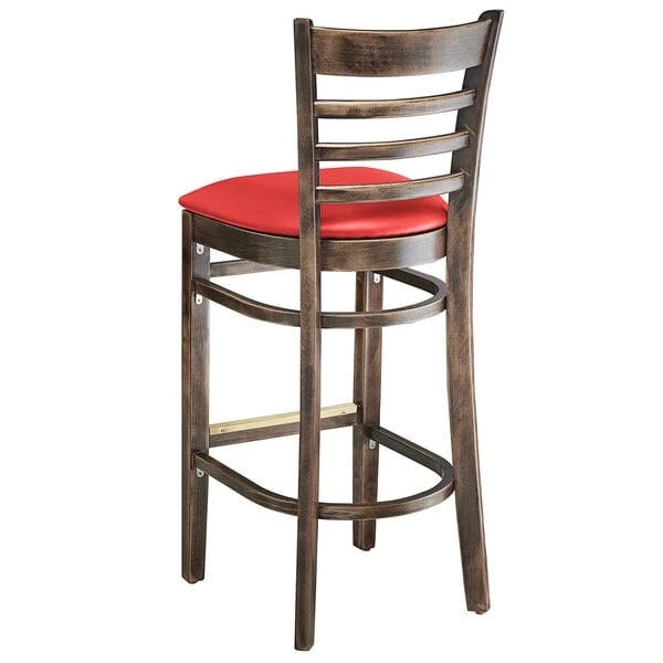 Budget ๐งจ Lancaster Table & Seating Vintage Finish Ladder Back Bar Height Chair With Red Padded Seat ๐ - Image 3