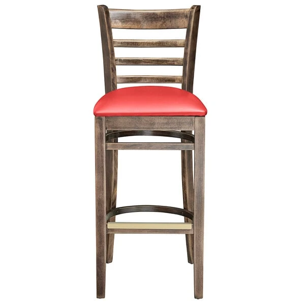 Budget ๐งจ Lancaster Table & Seating Vintage Finish Ladder Back Bar Height Chair With Red Padded Seat ๐ - Image 4