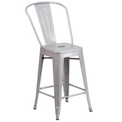 Best reviews of 😉 Flash Furniture CH-31320-24GB-SIL-GG 24" Silver Galvanized Steel Counter Height Stool With Vertical Slat Back And Drain Hole Seat 🤩