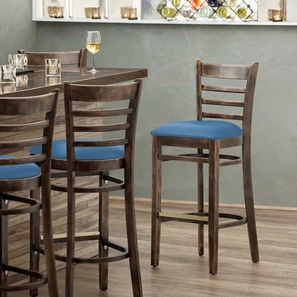 Top 10 ๐ Lancaster Table & Seating Vintage Finish Wooden Ladder Back Bar Height Chair With Blue Padded Seat ๐