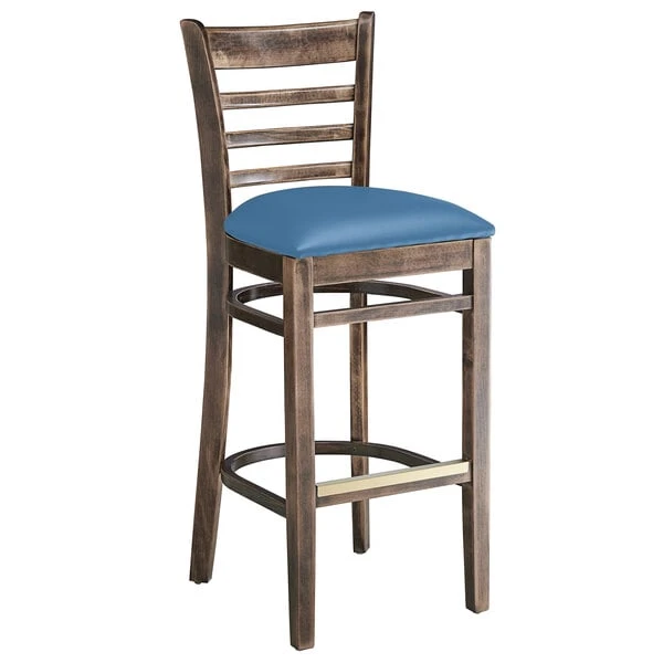 Top 10 ๐ Lancaster Table & Seating Vintage Finish Wooden Ladder Back Bar Height Chair With Blue Padded Seat ๐ - Image 2