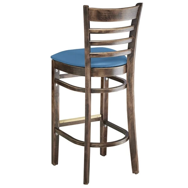 Top 10 ๐ Lancaster Table & Seating Vintage Finish Wooden Ladder Back Bar Height Chair With Blue Padded Seat ๐ - Image 3