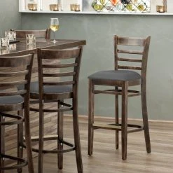 New 🌟 Lancaster Table & Seating Vintage Finish Wooden Ladder Back Bar Height Chair With Dark Gray Padded Seat 🔥