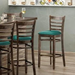 Best deal ✔️ Lancaster Table & Seating Vintage Ladder Back Bar Height Chair With Green Padded Seat ⌛