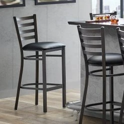 Brand new 🧨 Lancaster Table & Seating Distressed Copper Frame Ladder Back Bar Height Chair With Black Padded Seat 🔔