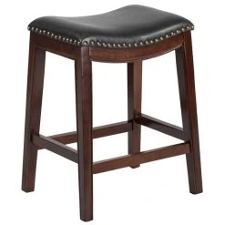 Budget 🌟 Flash Furniture TA-411026-CA-GG Cappuccino Wood Counter Height Stool With Black Leather Saddle Seat ✔️
