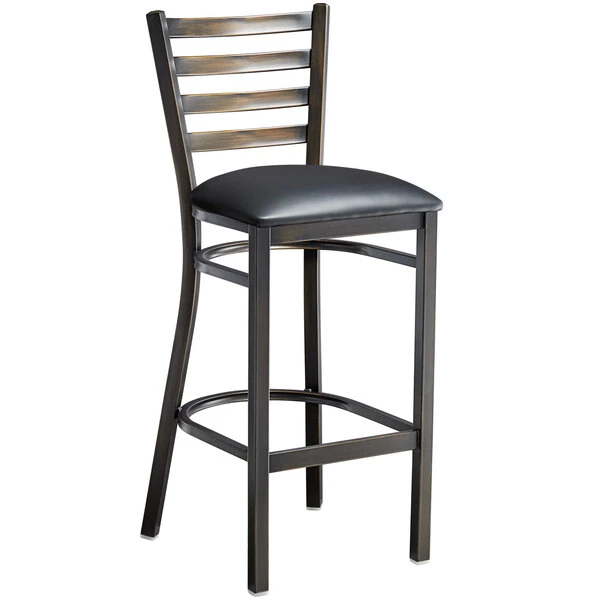 Brand new ๐งจ Lancaster Table & Seating Distressed Copper Frame Ladder Back Bar Height Chair With Black Padded Seat ๐ - Image 2