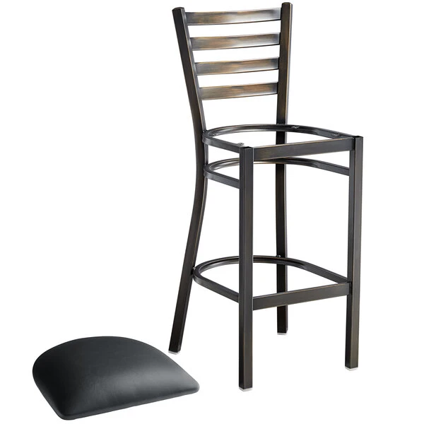 Brand new ๐งจ Lancaster Table & Seating Distressed Copper Frame Ladder Back Bar Height Chair With Black Padded Seat ๐ - Image 4