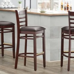Cheap 😉 Lancaster Table & Seating Mahogany Ladder Back Bar Height Chair With Dark Brown Padded Seat ⭐