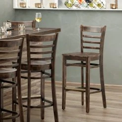 Cheapest ❤️ Lancaster Table & Seating Vintage Finish Ladder Back Bar Height Chair With Vintage Wood Seat 🧨