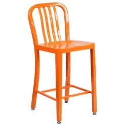 Flash Sale 🌟 Flash Furniture CH-61200-24-OR-GG 24" Orange Metal Indoor / Outdoor Counter Height Stool With Vertical Slat Back ✨