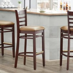 Brand new 🔔 Lancaster Table & Seating Mahogany Ladder Back Bar Height Chair With Light Brown Padded Seat 💯