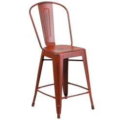 Top 10 💯 Flash Furniture ET-3534-24-RD-GG Distressed Kelly Red Metal Counter Height Stool With Vertical Slat Back And Drain Hole Seat ⌛