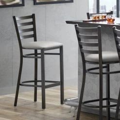 Coupon ⭐ Lancaster Table & Seating Distressed Copper Ladder Back Bar Height Chair With Light Gray Padded Seat ⭐