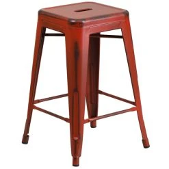 Deals 😀 Flash Furniture ET-BT3503-24-RD-GG Distressed Kelly Red Stackable Metal Counter Height Stool With Drain Hole Seat 👏