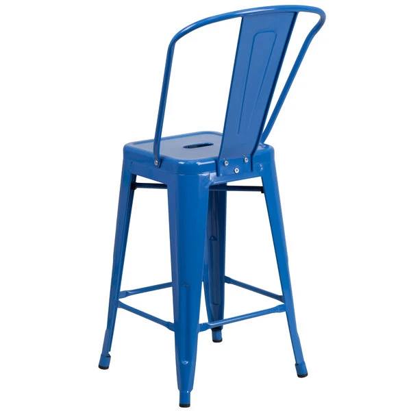 Hot Sale 🔥 Flash Furniture CH-31320-24GB-BL-GG 24" Blue Galvanized Steel Counter Height Stool With Vertical Slat Back And Drain Hole Seat 😍 - Image 2