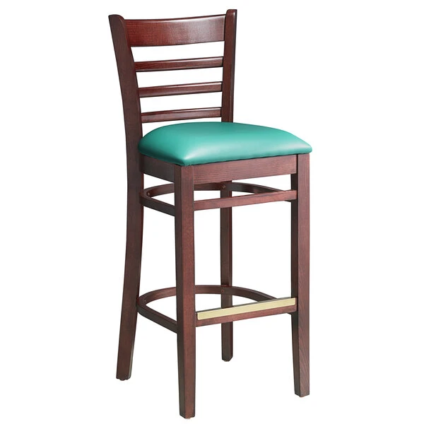 Budget ❤️ Lancaster Table & Seating Mahogany Ladder Back Bar Height Chair With Green Padded Seat ⌛ - Image 2