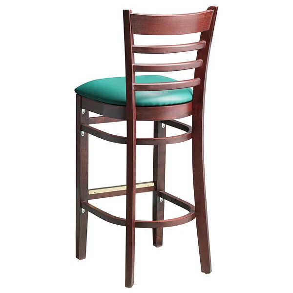 Budget ❤️ Lancaster Table & Seating Mahogany Ladder Back Bar Height Chair With Green Padded Seat ⌛ - Image 3