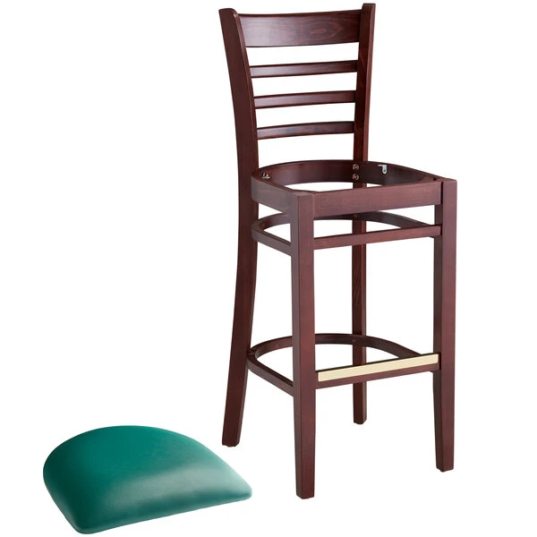 Budget ❤️ Lancaster Table & Seating Mahogany Ladder Back Bar Height Chair With Green Padded Seat ⌛ - Image 4