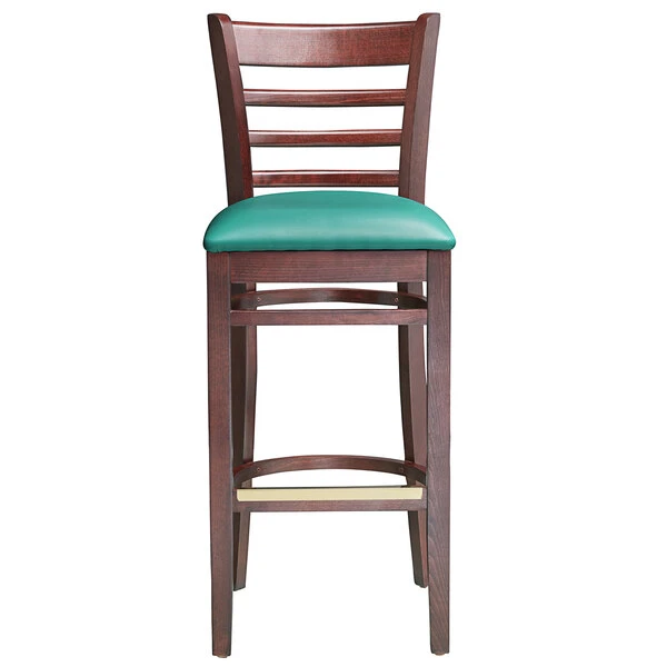 Budget ❤️ Lancaster Table & Seating Mahogany Ladder Back Bar Height Chair With Green Padded Seat ⌛ - Image 5