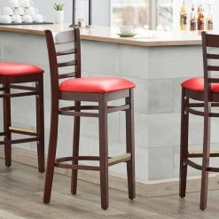 Top 10 👏 Lancaster Table & Seating Mahogany Ladder Back Bar Height Chair With Red Padded Seat 🎉