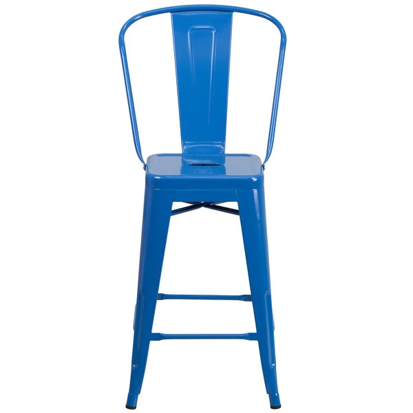 Hot Sale 🔥 Flash Furniture CH-31320-24GB-BL-GG 24" Blue Galvanized Steel Counter Height Stool With Vertical Slat Back And Drain Hole Seat 😍 - Image 3