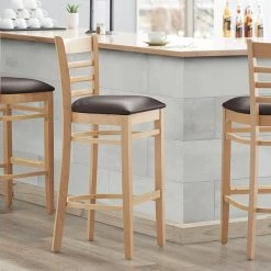 Hot Sale 😉 Lancaster Table & Seating Natural Ladder Back Bar Height Chair With 2 1/2" Dark Brown Padded Seat 😀