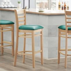 Budget 😍 Lancaster Table & Seating Natural Ladder Back Bar Height Chair With 2 1/2" Green Padded Seat ❤️