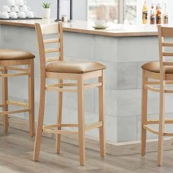 Best Pirce 🥰 Lancaster Table & Seating Natural Ladder Back Bar Height Chair With 2 1/2" Light Brown Padded Seat 🛒