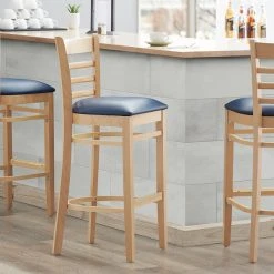 Outlet 👏 Lancaster Table & Seating Natural Ladder Back Bar Height Chair With 2 1/2" Navy Padded Seat ✔️