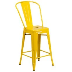Discount 👍 Flash Furniture CH-31320-24GB-YL-GG 24" Yellow Galvanized Steel Counter Height Stool With Vertical Slat Back And Drain Hole Seat 😍