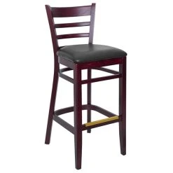 Promo 🎁 BFM Seating Berkeley Dark Mahogany Beechwood Ladder Back Barstool With 2" Black Vinyl Seat 😍