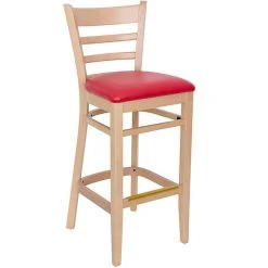 Budget 🔥 BFM Seating Berkeley Natural Beechwood Ladder Back Barstool With 2" Red Vinyl Seat 👏