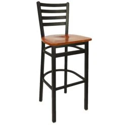 Best deal 🌟 BFM Seating 2160BCHW-SB Lima Metal Ladder Back Barstool With Cherry Wooden Seat 🤩