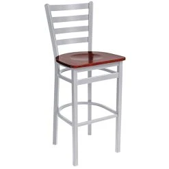 Deals 🛒 BFM Seating 2160BMHW-SM Lima Silver Mist Steel Bar Height Chair With Mahogany Wooden Seat 😀