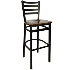 Wholesale ❤️ BFM Seating 2160BWAW-SB Lima Metal Ladder Back Barstool With Walnut Wooden Seat ✔️