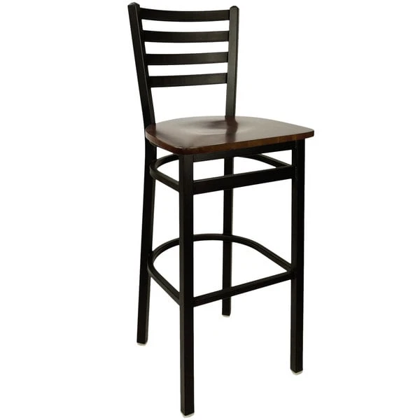 Wholesale โค๏ธ BFM Seating 2160BWAW-SB Lima Metal Ladder Back Barstool With Walnut Wooden Seat โ๏ธ