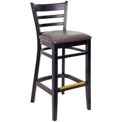 Budget ✨ BFM Seating Berkeley Black Beechwood Ladder Back Barstool With 2" Dark Brown Vinyl Seat 👏