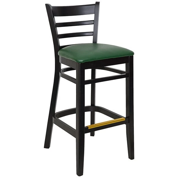 Best reviews of ๐งจ BFM Seating Berkeley Black Beechwood Ladder Back Barstool With 2" Green Vinyl Seat ๐ฅฐ